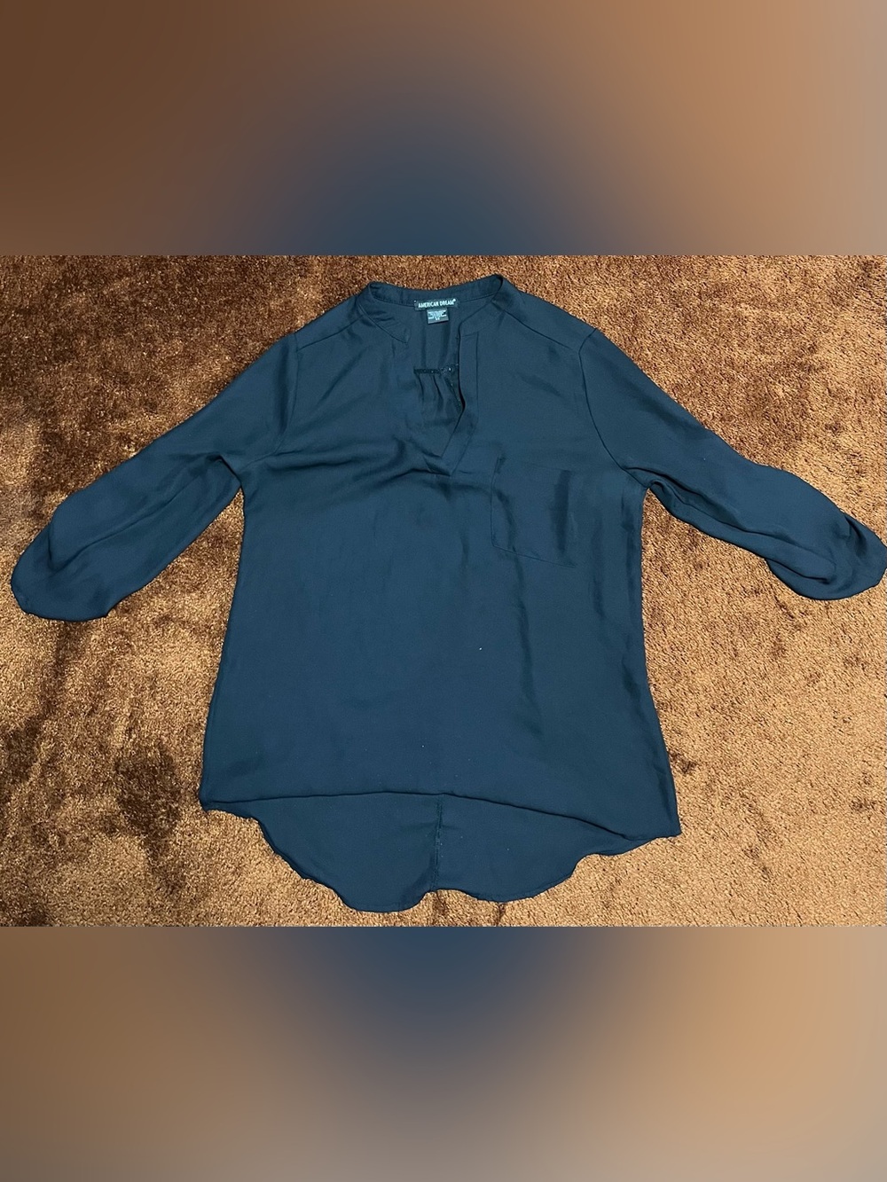 American Dream Black Long Sleeve Split-Neck Blouse